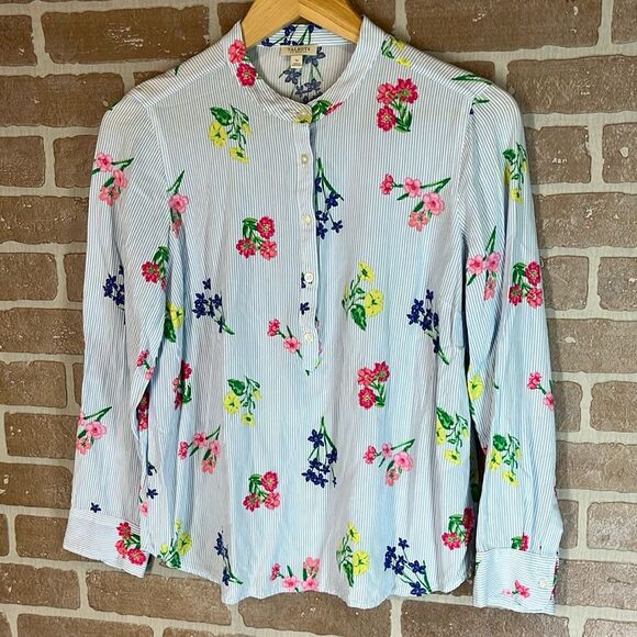 Talbots Womens Striped Floral Tunic Shirt Long Sleeve Size Small Petite PRETTY! - Picture 1 of 9
